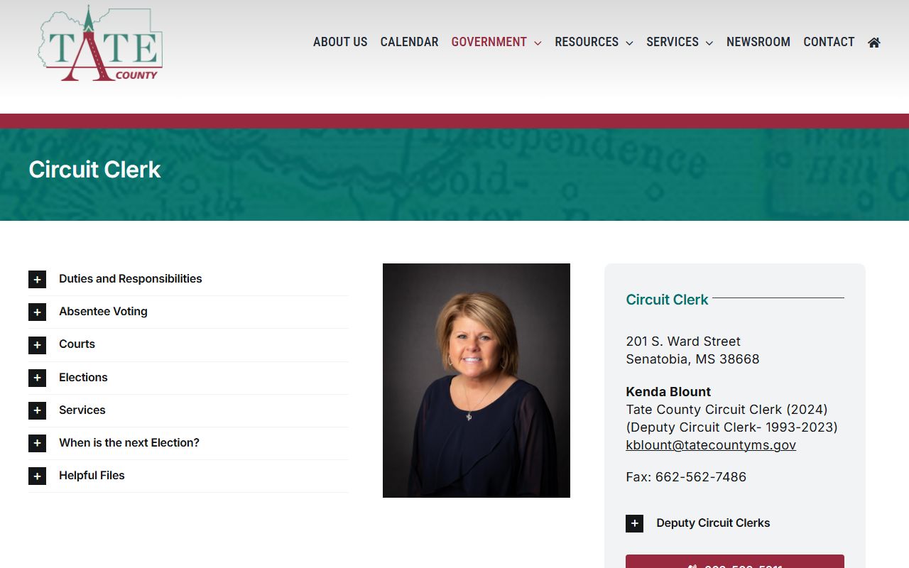 Tate County Circuit Clerk court records after jail arrest duties